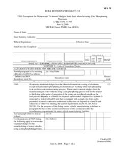 SPA 29 RCRA REVISION CHECKLIST 218 F019 Exemption for Wastewater Treatment Sludges from Auto Manufacturing Zinc Phosphating Processes 73 FR[removed]June 4, 2008