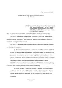 Filed for intro on[removed]SENATE BILL 36 of the Second Extraordinary Session By Rochelle AN ACT to enact “The Comprehensive Tax Reform Law of 1999”and to amend Titles 7, 12, 30, 57 and 67.