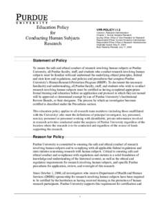 Education Policy for Conducting Human Subjects Research  VPR POLICY I.1.2