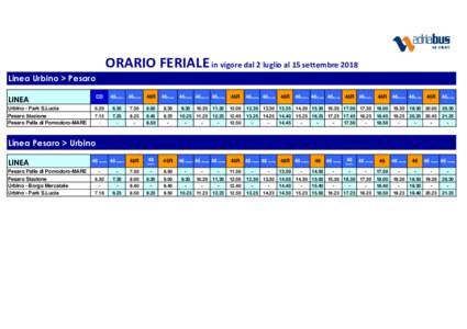 ORARIO FERIALE in vigore dal 2 luglio al 15 settembre 2018 Linea Urbino > Pesaro LINEA CD