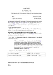 1998 No. 16 PLANT HEALTH The Plant Health (Amendment) Order (Northern Ireland[removed]Made  26th January 1998