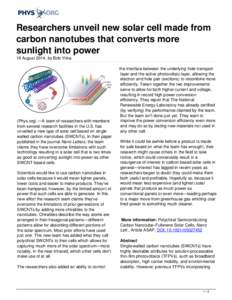 Researchers unveil new solar cell made from carbon nanotubes that converts more sunlight into power