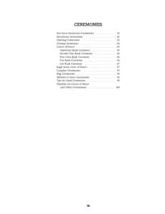 ceremonies Boy Scout Investiture Ceremonies . .  .  .  .  .  .  .  .  .  .  .  .  .  . 81 Installation Ceremonies . .  .  .  .  .  .  .  .  .  .  .  .  .  .  .  .  .  .  .  .  .  . 82 Opening Ceremonies . .  .  .  .  .  