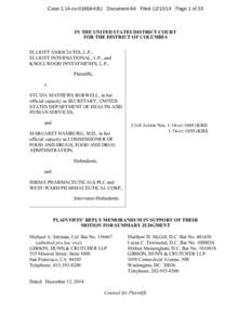 Case 1:14-cv[removed]KBJ Document 64 Filed[removed]Page 1 of 33  IN THE UNITED STATES DISTRICT COURT FOR THE DISTRICT OF COLUMBIA ELLIOTT ASSOCIATES, L.P., ELLIOTT INTERNATIONAL, L.P., and