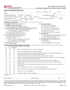 Pre-Approval Checklist for Enrolled Caregivers and Day Care Home Providers CACFP-106