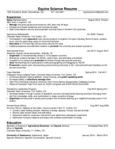 Equine Science Resume 1234 Anywhere Street, Somewhere, CO[removed]removed]