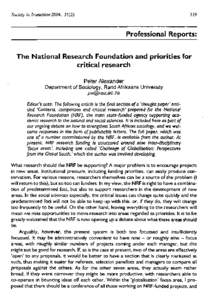 Society in Transition 2004, Professional Reports: The National Research Foundation and priorities for