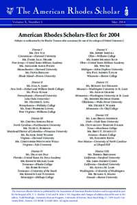 The American Rhodes Scholar Volume X, Number 1 May[removed]American Rhodes Scholars-Elect for 2004