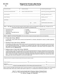 Request for Private Letter Ruling  NC-PLR North Carolina Department of Revenue