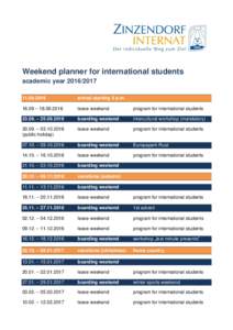 Weekend planner for international students academic year2016 arrival starting 3 p.m.