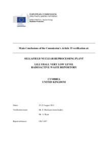 EUROPEAN COMMISSION DIRECTORATE-GENERAL FOR ENERGY DIRECTORATE D - Nuclear Energy Radiation Protection  Main Conclusions of the Commission’s Article 35 verification at: