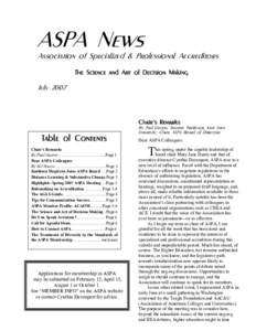 ASPA News  Association of Specialized & Professional Accreditors The Science and Art of Decision Making  July 2007