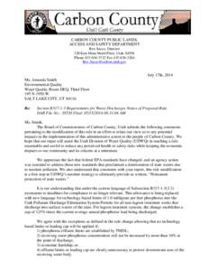 CARBON COUNTY PUBLIC LANDS, ACCESS AND SAFETY DEPARTMENT Rex Sacco, Director 120 East Main Street Price, Utah[removed]Phone[removed]Fax[removed]removed]