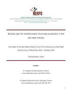 NATIONAL EMERGENT RED MEAT PRODUCERS ORGANISATION Reg No: ; NPO NoNPO. Provisionally registered with DHET- Reg. No.: 2010/FEIlkey Road, Lynwood Glen; PO Box 36461, Menlo Park, 0102, Pr