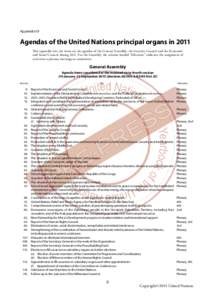 Appendix IV  Agendas of the United Nations principal organs in 2011 This appendix lists the items on the agendas of the General Assembly, the Security Council and the Economic and Social Council duringFor the Asse