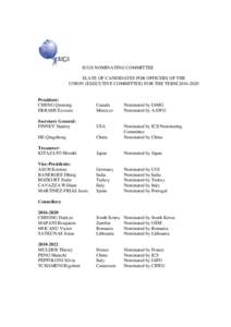 IUGS NOMINATING COMMITTEE SLATE OF CANDIDATES FOR OFFICERS OF THE UNION (EXECUTIVE COMMITTEE) FOR THE TERMPresident: CHENG Qiuming