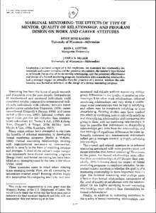 © Academy of Management Journal[removed]Vol. 43, No. 6, [removed]MARGINAL MENTORING: THE EFFECTS OF TYPE OF MENTOR, QUALITY OF RELATIONSHIP, AND PROGRAM DESIGN ON WORK AND CAREER ATTITUDES