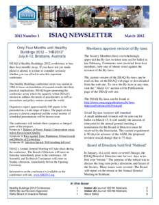2012 Number 1  ISIAQ NEWSLETTER Only Four Months until Healthy Buildings 2012 – “HB2012”