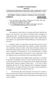 GOVERNMENT OF ANDHRA PRADESH ABSTRACT Bio-Medical waste (Management & Handling) Rules, 1998 – Implementation of Rules by the Prescribed Authority–Collection of prescribed processing fee-Notification – Issued. -----