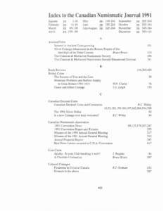 Index to the Canadian Numismatic Journal 1991 January February March April