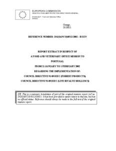 Report extract in respect of a Food and Veterinary Office mission to Portugal from 21 January to 1 February 2002 regarding ...