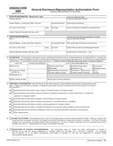 ARIZONA FORM  285 General Disclosure/Representation Authorization Form ARIZONA DEPARTMENT OF REVENUE