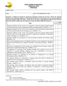 DART DESIGN STANDARDS CHECKLIST FOR DRAINAGE PROJECT NAME  DATE