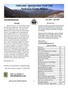 Tidewater Appalachian Trail Club  Appalachian Hiker June[removed]July 2014