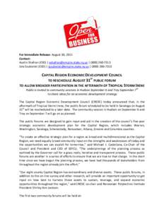 For Immediate Release: August 30, 2011 Contact: Austin Shafran (ESD) | [removed] | ([removed]Jola Szubielski (ESD) | [removed] | ([removed]CAPITAL REGION ECONOMIC DEVELOP