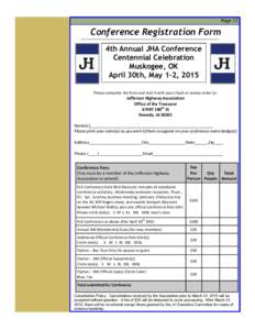 Page 13  Conference Registration Form 4th Annual JHA Conference Centennial Celebration Muskogee, OK