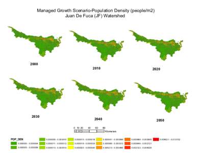 Managed Growth Scenario-Population Density (people/m2) Juan De Fuca (JF) Watershed