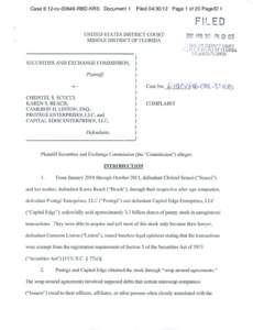 SEC Complaint: CHRISTEL S. SCUCCI, KAREN S. BEACH, CAMERON H. LINTON, ESQ., PROTEGE ENTERPRISES, LLC, and CAPITAL EDGE ENTERPRISES, LLC