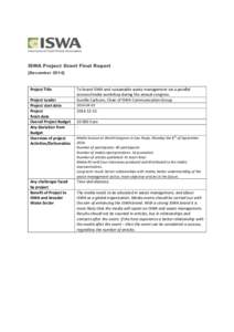 ISWA Project Grant Final Report [December[removed]Project Title Project Leader Project start date