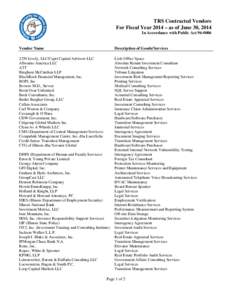 TRS Contracted Vendors For Fiscal Year 2014 – as of June 30, 2014 In Accordance with Public Act[removed]Vendor Name