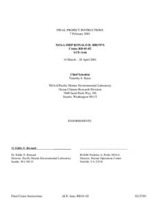 FINAL PROJECT INSTRUCTIONS 7 February 2001 NOAA SHIP RONALD H. BROWN Cruise RBACE-Asia
