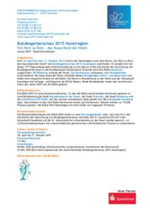 ZWECKVERBAND Bundesgartenschau 2015 Havelregion Fabrikenstraße 11 – 14727 Premnitz Amanda Hasenfusz Pressesprecherin Tel Fax