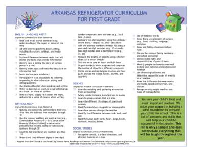 ARKANSAS REFRIGERATOR CURRICULUM FOR FIRST GRADE ENGLISH LANGUAGE ARTS * Aligned to Common Core State Standards  