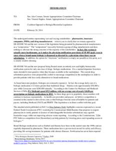 MEMORANDUM  TO: Sen. Jake Corman, Senate Appropriations Committee Chairman Sen. Vincent Hughes, Senate Appropriations Committee Chairman