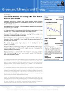 Greenland Minerals and Energy MD Rod McIllree acquires more shares