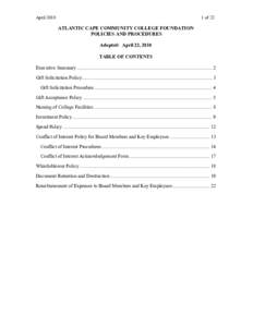 April[removed]of 22 ATLANTIC CAPE COMMUNITY COLLEGE FOUNDATION POLICIES AND PROCEDURES