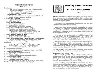 THE GRACE OF GOD Titus 2:11-13