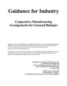 Guidance for Industry: Cooperative Manufacturing Arrangements for Licensed Biologics