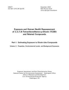 Table of Contents - Part I, Volume 2 of Exposure and Human Health Reassessment of 2,3,7,8-Tetrachlorodibenzo-p-Dioxin (TCDD) and Related Compounds