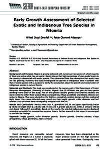 Early Growth Assessment of Selected Exotic and Indigenous Tree I S S Species N 1 8 4in7 -Nigeria 6481 eISSN[removed]