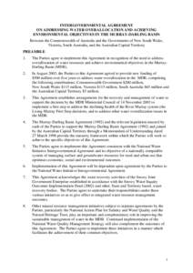 INTERGOVERNMENTAL AGREEMENT ON ADDRESSING WATER OVERALLOCATION AND ACHIEVING ENVIRONMENTAL OBJECTIVES IN THE MURRAY-DARLING BASIN