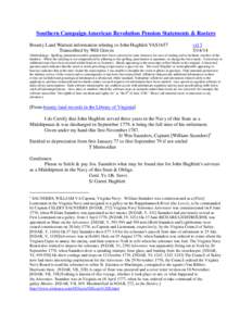 Southern Campaign American Revolution Pension Statements & Rosters Bounty Land Warrant information relating to John Hughlett VAS1657 Transcribed by Will Graves vsl[removed]