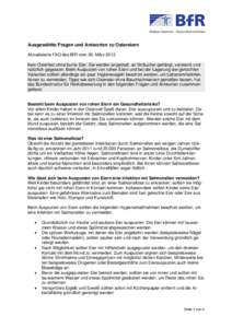 Ausgewählte Fragen und Antworten zu Ostereiern Aktualisierte FAQ des BfR vom 30. März 2012 Kein Osterfest ohne bunte Eier: Sie werden angemalt, an Sträucher gehängt, versteckt und natürlich gegessen. Beim Auspusten 