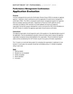 DEPARTMENT OF PERSONNEL | AUGUST[removed]Performance Management Confirmation Application Evaluation Purpose