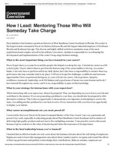 [removed]How I Lead: Mentoring Those Who Will Someday Take Charge - Promising Practices - Management - GovExec.com How I Lead: Mentoring Those Who Will Someday Take Charge