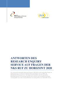 Antworten des Research Enquiry Service auf Fragen der NKS RuF zu Horizont 2020
